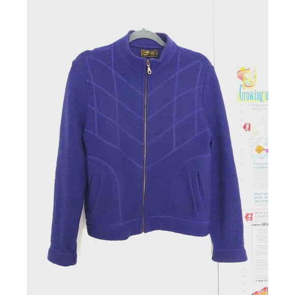 Vintage South Wool Women's Blue Cardigan Medium Boiled Wool Full Zipped - Picture 1 of 8